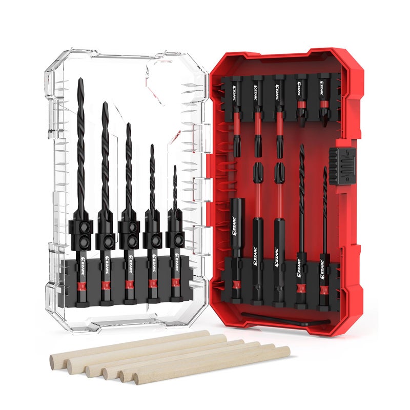 EZARC Countersink Drill Bit Set  24 PCS Tapered Drill Bits Counter Sink Drill Bit with 6PCS Wooden Sticks 1/4"" Hex Shank Quick Change for Woodworking with Storage Box - Image 1